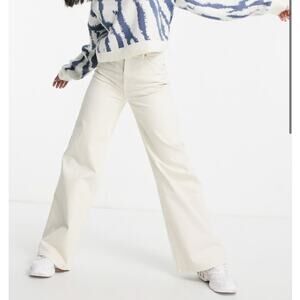 ASOS Weekday ACE High Rise Wide Jeans 100% Cotton In Beige Size 28